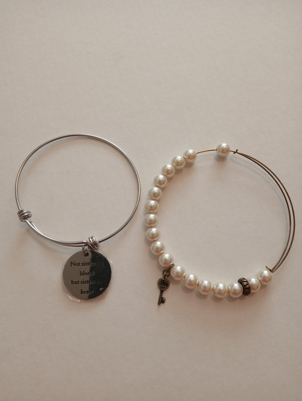 #1209. Not Sisters By Blood But Sisters By Heart & Faux Pearl Bracelet Bundle